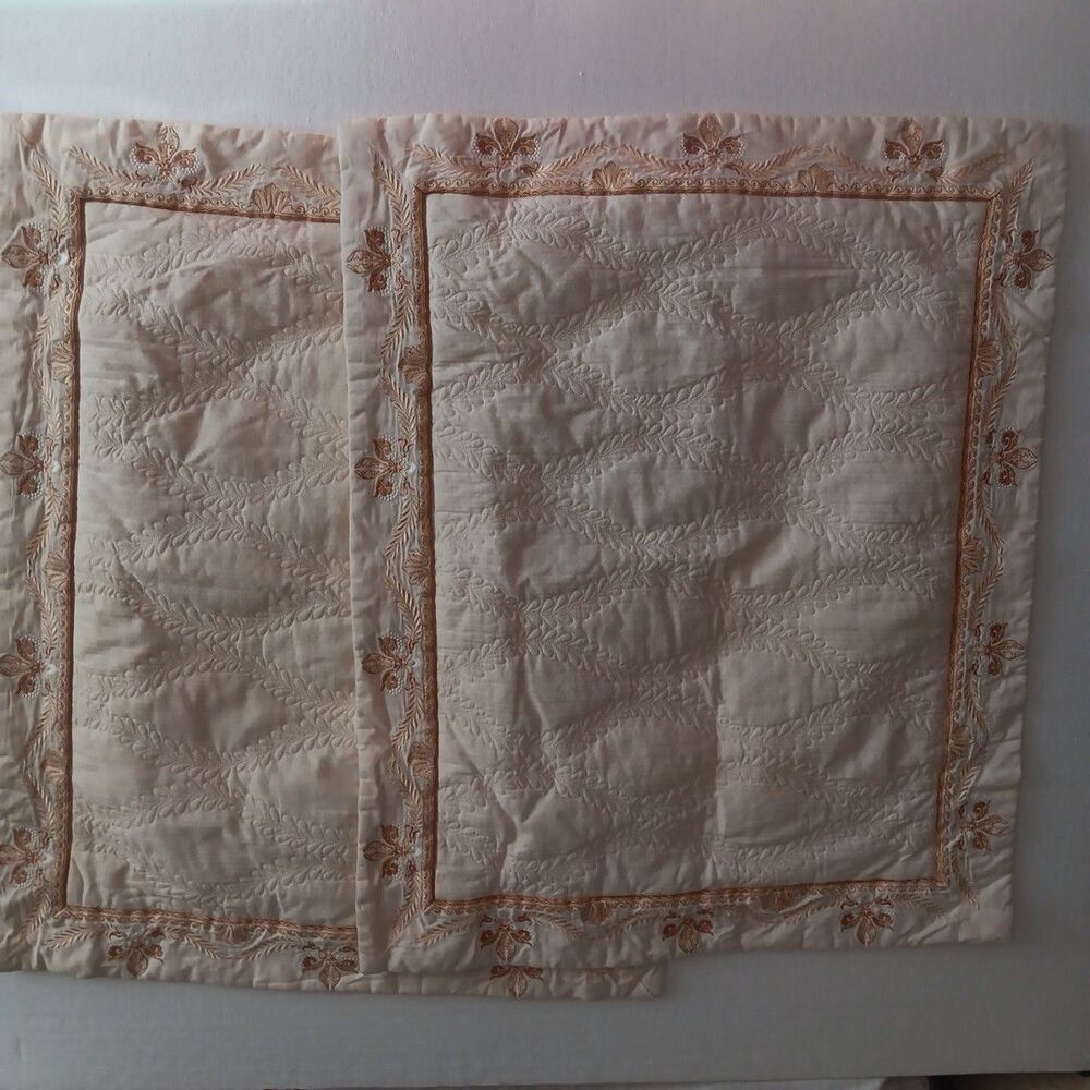 Victoria Classics Cotton Quilted Embroidered Standard Pillow Sham Set Ecru Gold